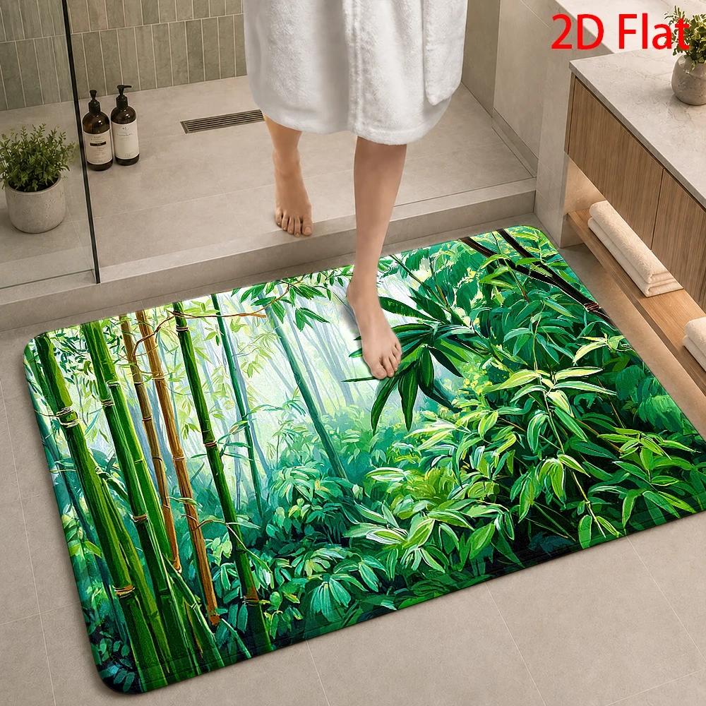 Bamboo Bath Mat - Tropical Bamboo Jungle Pattern Bath Rug
